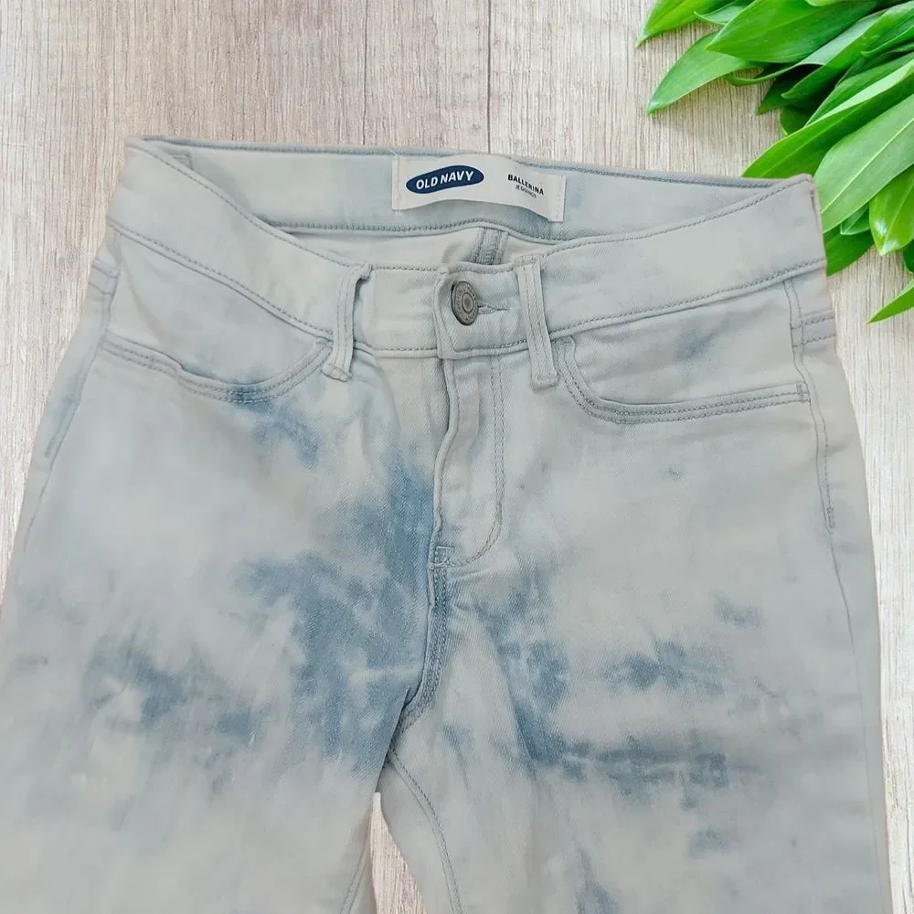 Old Navy Girls Ballerina Jeggings 10 Light Blue Raw Hem Stretch Adjustable Waist